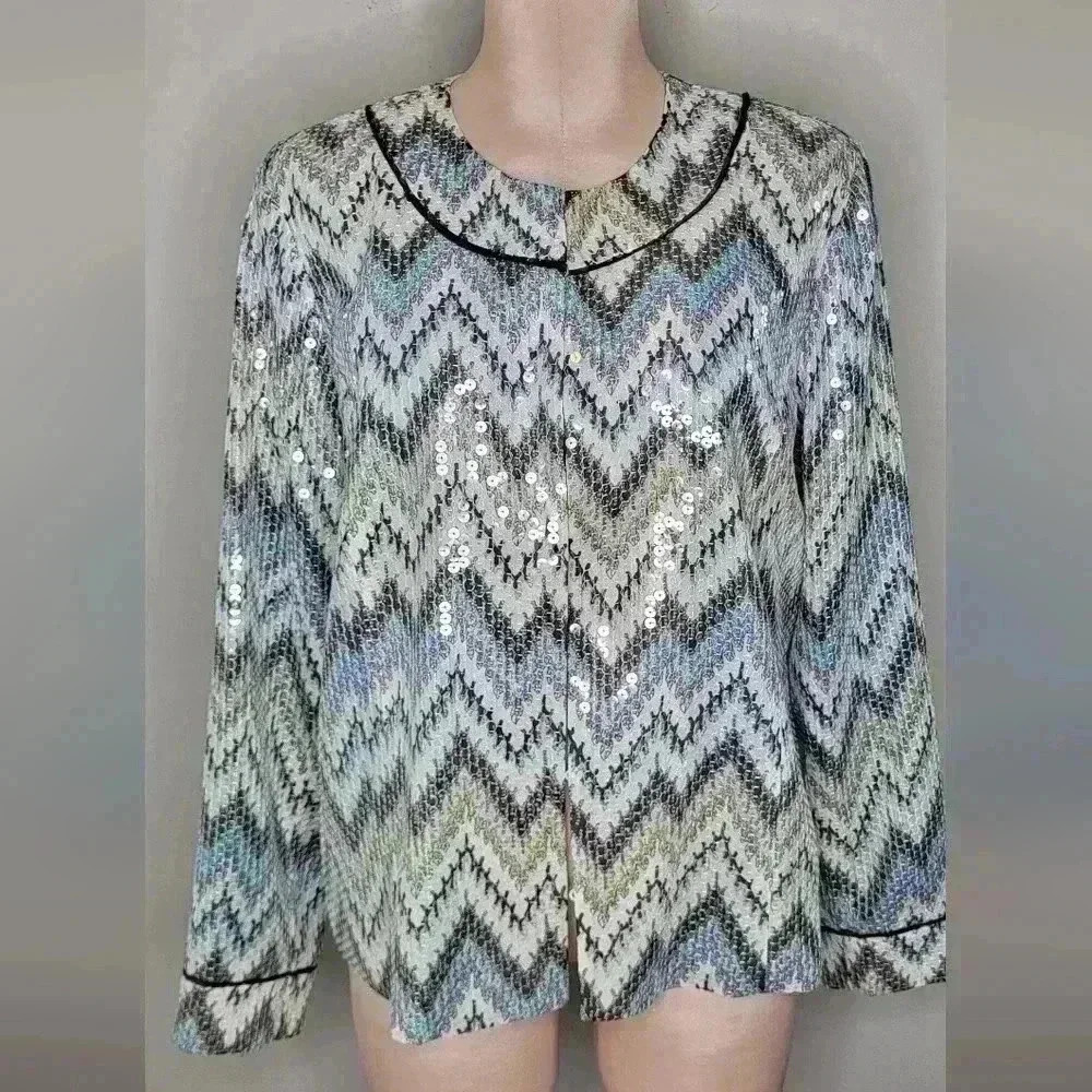 Chico's Exquisite Sequin Hook Eye Closure Jacket Womens Size 2 Medium